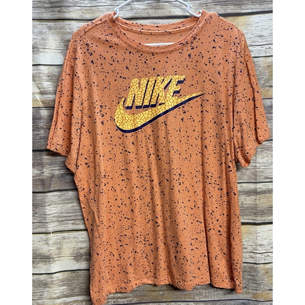 The Nike Tee Men's XL Shirt‎ Orange Logo Paint Splatter Athletic Short Sleeve